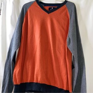 Argyle Culture by Russell Simmons V-Neck Men's Sweater in Orange and Gray